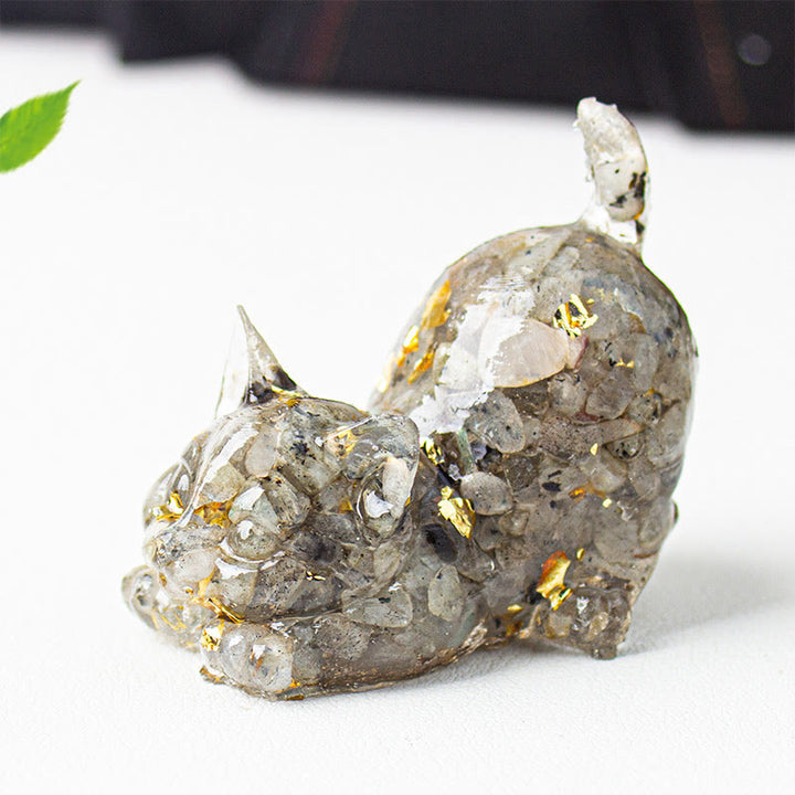 Buddha Stones Decoración de meditación con grava de cristal de resina con forma de gato estirándose - Labradorita - 4,5*3*4,2 cm - image 45