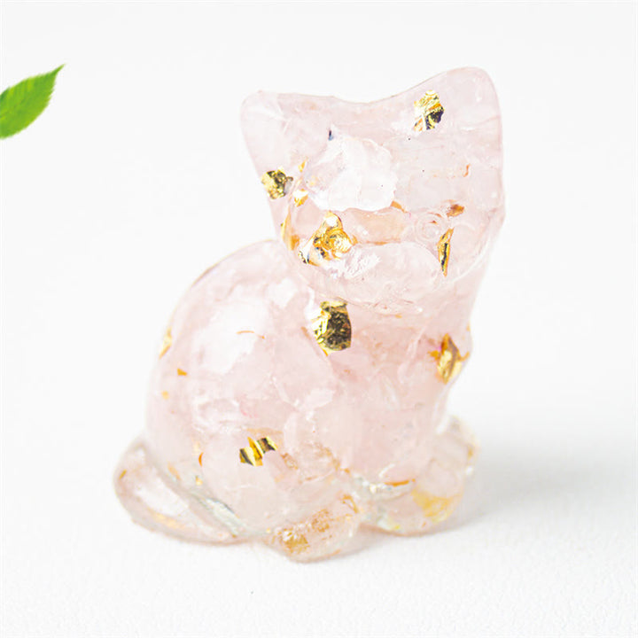 Buddha Stones Gato sentado, resina, grava, cristal rosa, citrino, cristal blanco, lapislázuli, decoración relajante para escritorio - Cristal rosa - Aproximadamente 3,2*3,3*4 cm - image 1