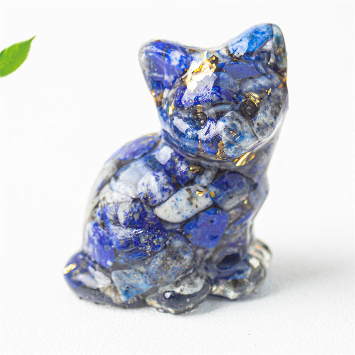 Buddha Stones Gato sentado, resina, grava, cristal rosa, citrino, cristal blanco, lapislázuli, decoración relajante para escritorio - Lapislázuli - Aproximadamente 3,2*3,3*4 cm - image 9