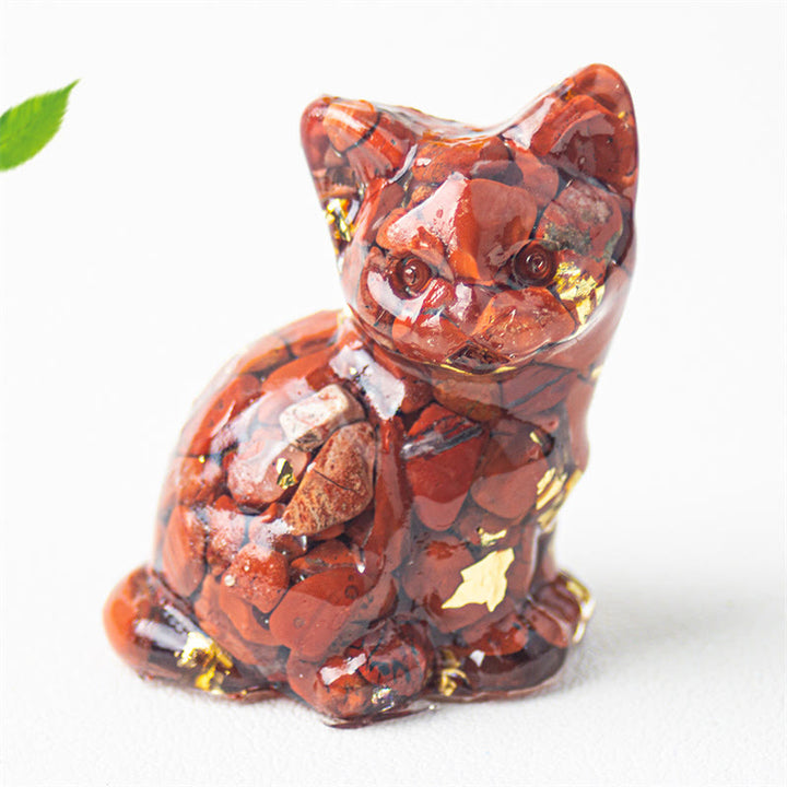 Buddha Stones Gato sentado, resina, grava, cristal rosa, citrino, cristal blanco, lapislázuli, decoración relajante para escritorio - Jaspe rojo - Aproximadamente 3,2*3,3*4 cm - image 14