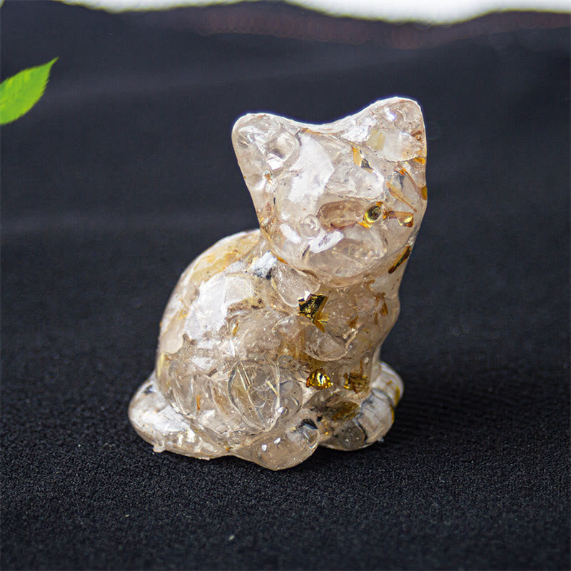 Buddha Stones Gato sentado, resina, grava, cristal rosa, citrino, cristal blanco, lapislázuli, decoración relajante para escritorio - Cuarzo rutilado - Aproximadamente 3,2*3,3*4 cm - image 27