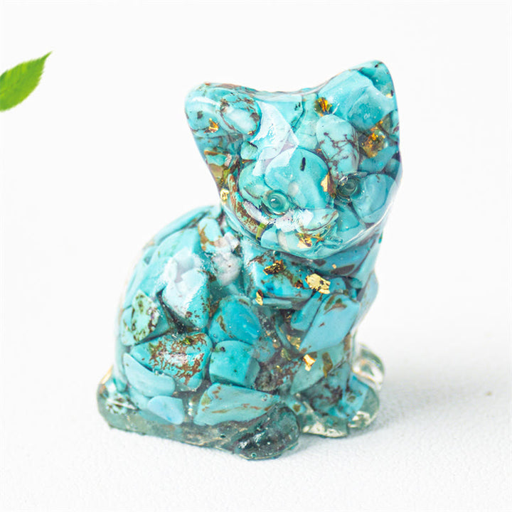 Buddha Stones Gato sentado, resina, grava, cristal rosa, citrino, cristal blanco, lapislázuli, decoración relajante para escritorio - Turquesa - Aproximadamente 3,2*3,3*4 cm - image 25