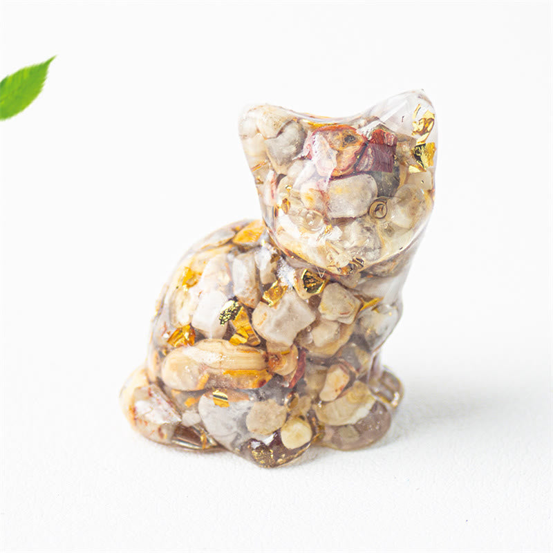 Buddha Stones Gato sentado, resina, grava, cristal rosa, citrino, cristal blanco, lapislázuli, decoración relajante para escritorio - Ágata loca - Aproximadamente 3,2*3,3*4 cm - image 33