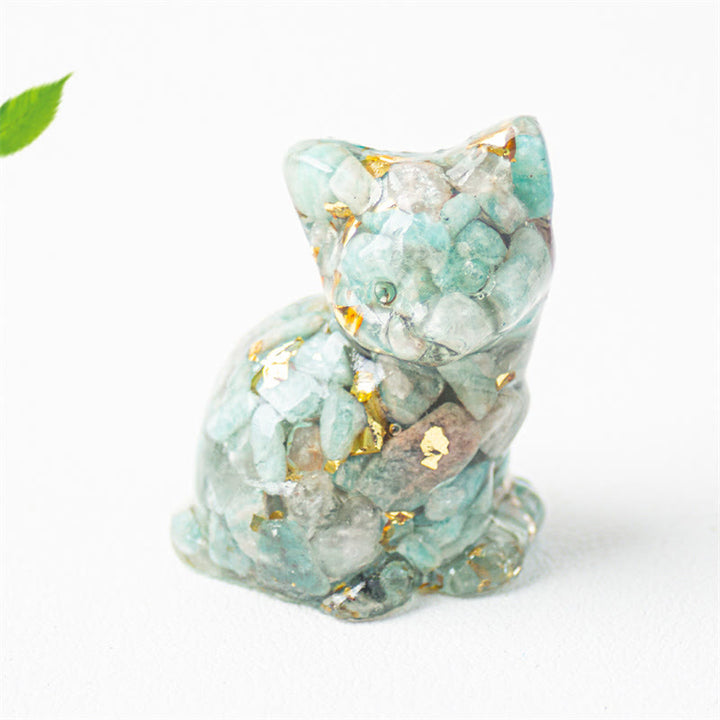 Buddha Stones Gato sentado, resina, grava, cristal rosa, citrino, cristal blanco, lapislázuli, decoración relajante para escritorio - Amazonita - Aproximadamente 3,2*3,3*4 cm - image 20