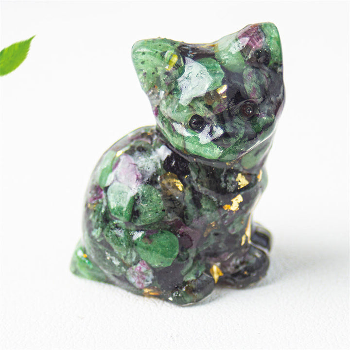 Buddha Stones Gato sentado, resina, grava, cristal rosa, citrino, cristal blanco, lapislázuli, decoración relajante para escritorio - Zoisita rubí - Aproximadamente 3,2*3,3*4 cm - image 41