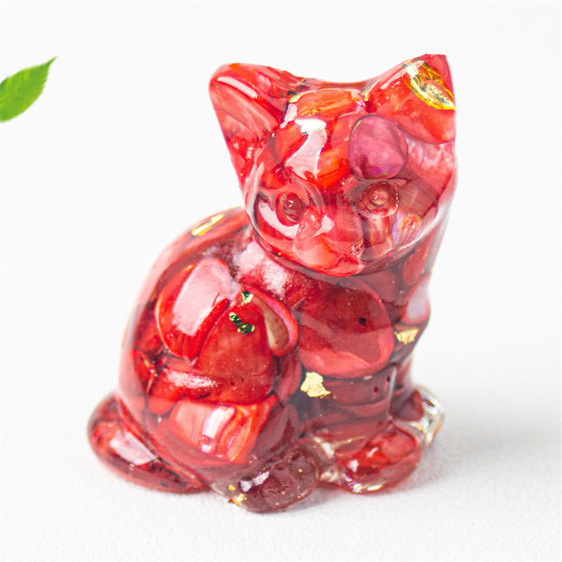 Buddha Stones Gato sentado, resina, grava, cristal rosa, citrino, cristal blanco, lapislázuli, decoración relajante para escritorio - Cuarzo rojo - Aproximadamente 3,2*3,3*4 cm - image 43