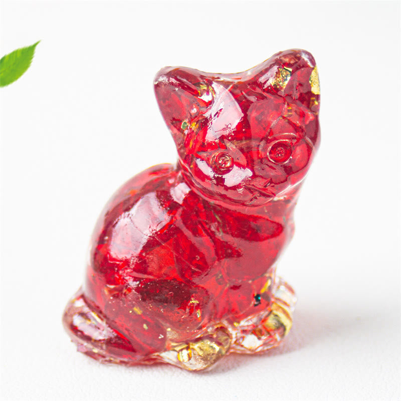 Buddha Stones Gato sentado, resina, grava, cristal rosa, citrino, cristal blanco, lapislázuli, decoración relajante para escritorio - Cristal rojo - Aproximadamente 3,2*3,3*4 cm - image 45