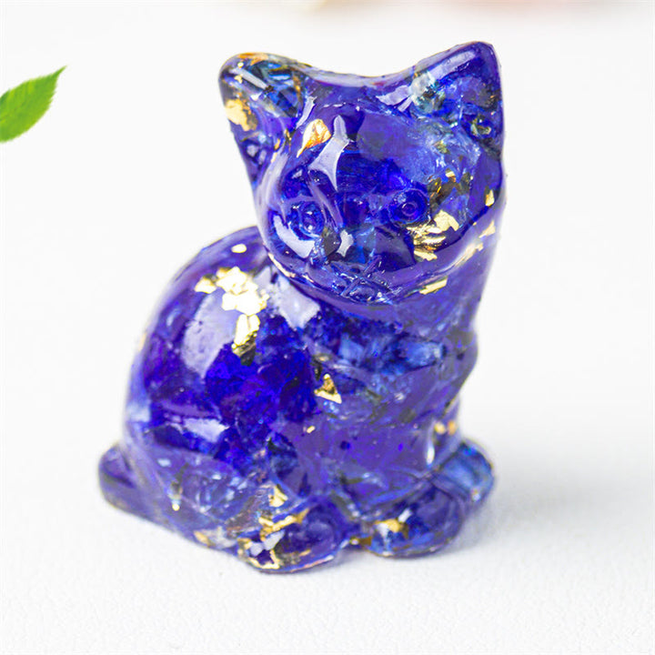 Buddha Stones Gato sentado, resina, grava, cristal rosa, citrino, cristal blanco, lapislázuli, decoración relajante para escritorio - Cristal azul - Aproximadamente 3,2*3,3*4 cm - image 46