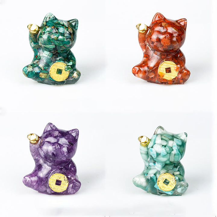 Buddha Stones Moneda de cobre con forma de gato de la suerte, turquesa, labradorita, cristal rosa y amatista. Decoración para el hogar. - image 31