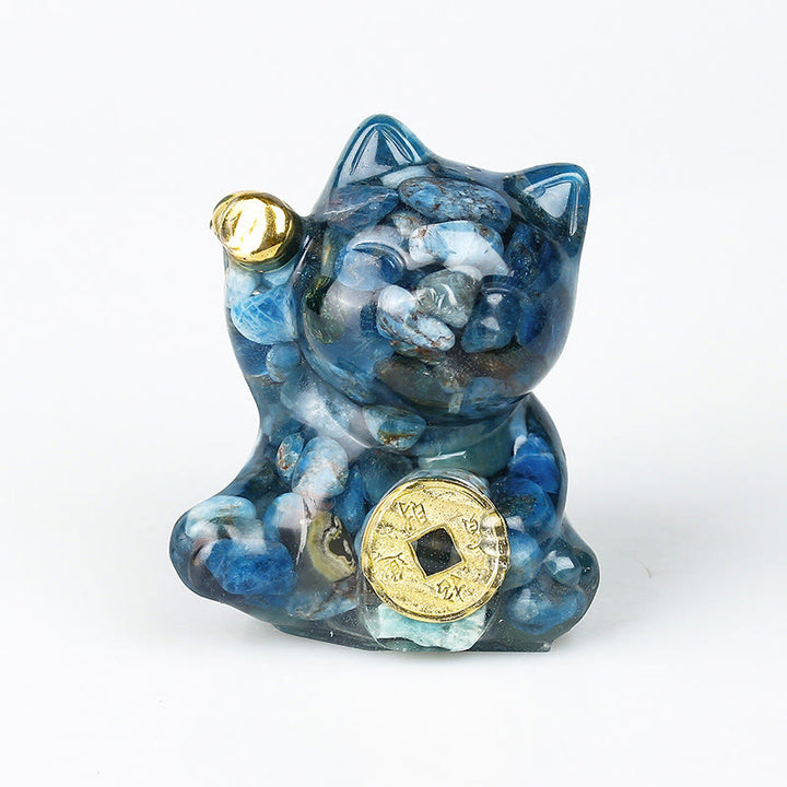 Buddha Stones Moneda de cobre con forma de gato de la suerte, turquesa, labradorita, cristal rosa y amatista. Decoración para el hogar. - Ópalo azul - Aproximadamente 5,5*6*4 cm - image 25