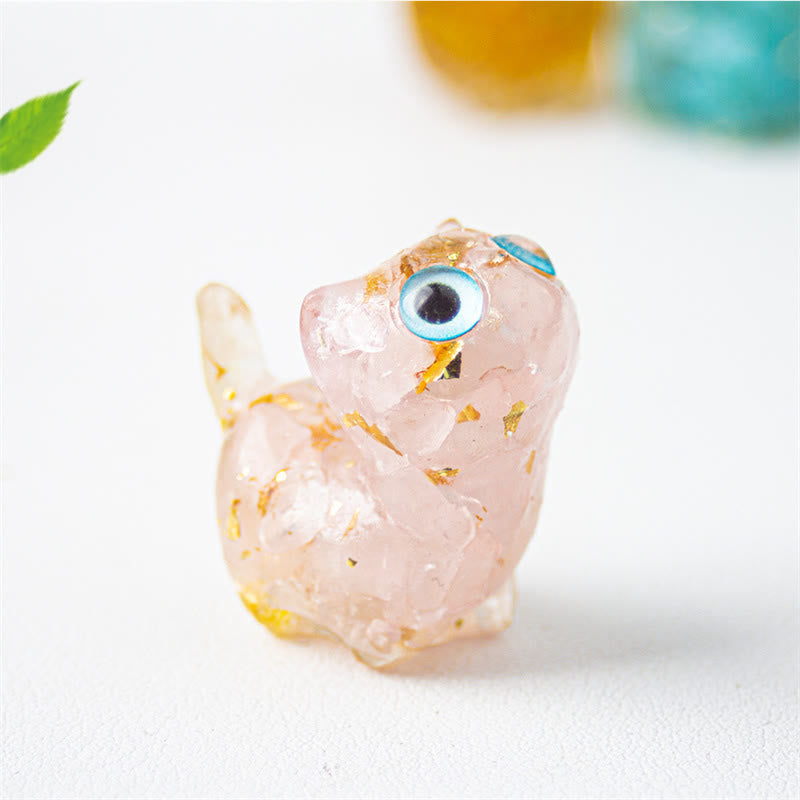 Buddha Stones Decoración protectora para gatos con cristales naturales de turquesa, aguamarina y amatista. - Cristal rosa - Aproximadamente 36*32*22 mm - image 13