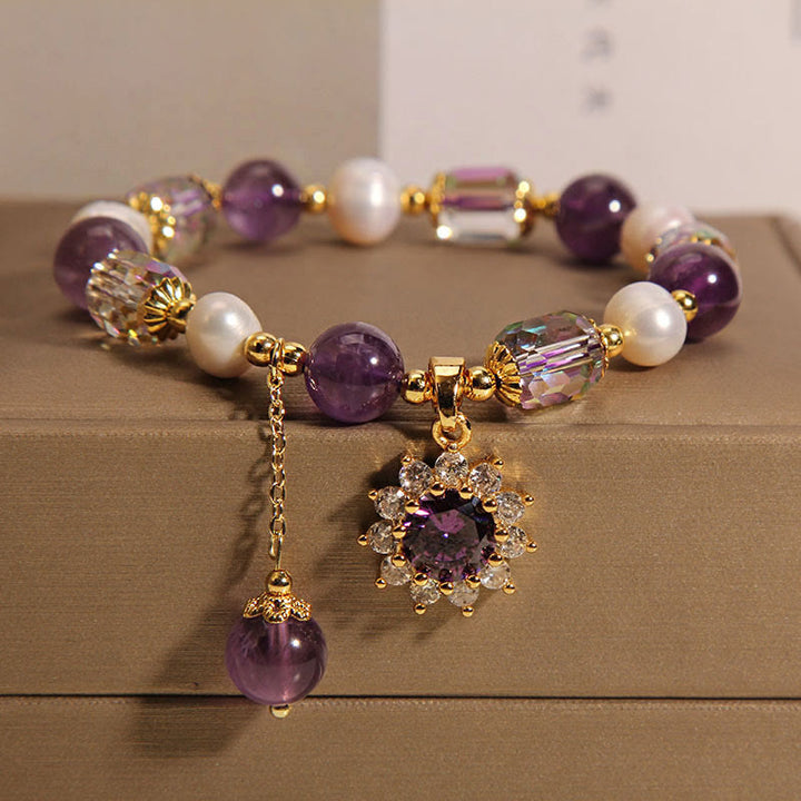 Pulsera de comunicación con amatista, perla y girasol de Buddha Stones