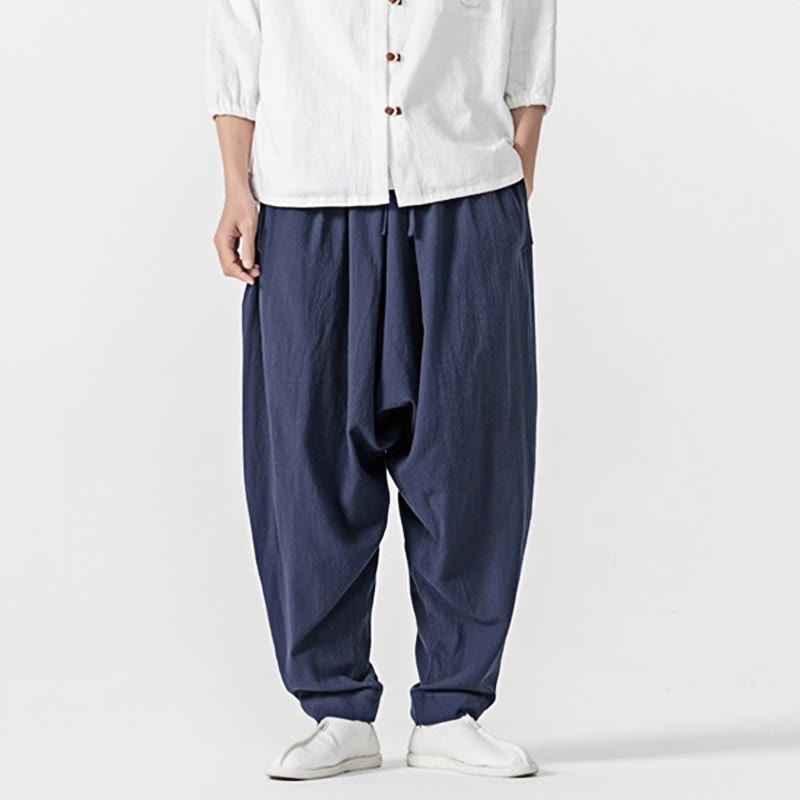 Pantalones harén con cordón ajustable de color liso para hombre con bolsillos y estampado de Buddha Stones - image 1