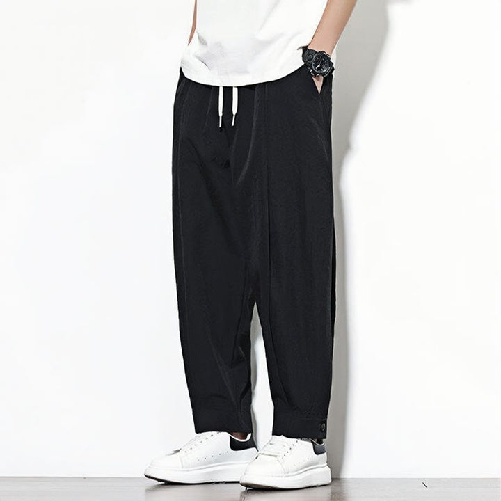 Pantalones harem para hombre con cordón ajustable, estampado Buddha Stones, color liso, estilo casual, con bolsillos. - image 10