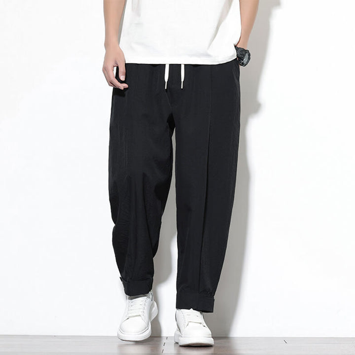 Pantalones harem para hombre con cordón ajustable, estampado Buddha Stones, color liso, estilo casual, con bolsillos. - Negro - US/UK/AU46, EU56 (5XL) - image 9