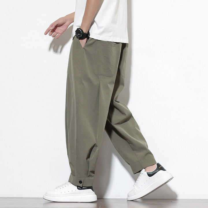 Pantalones harem para hombre con cordón ajustable, estampado Buddha Stones, color liso, estilo casual, con bolsillos. - Verde oliva - US/UK/AU46, EU56 (5XL) - image 0