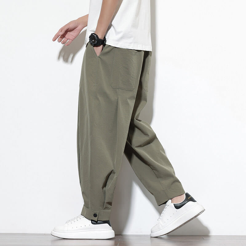 Pantalones harén casuales de color liso con cordón y bolsillos para hombre de Buddha Stones