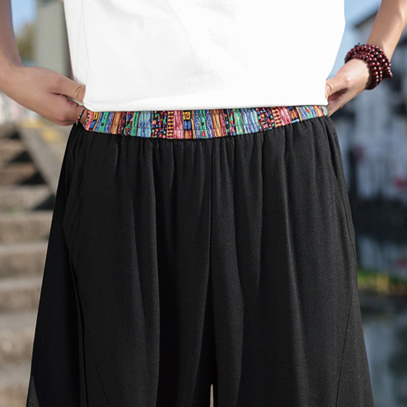 Pantalones anchos de algodón con cordón y bolsillos para hombre, con diseño de patchwork sencillo y Buddha Stones