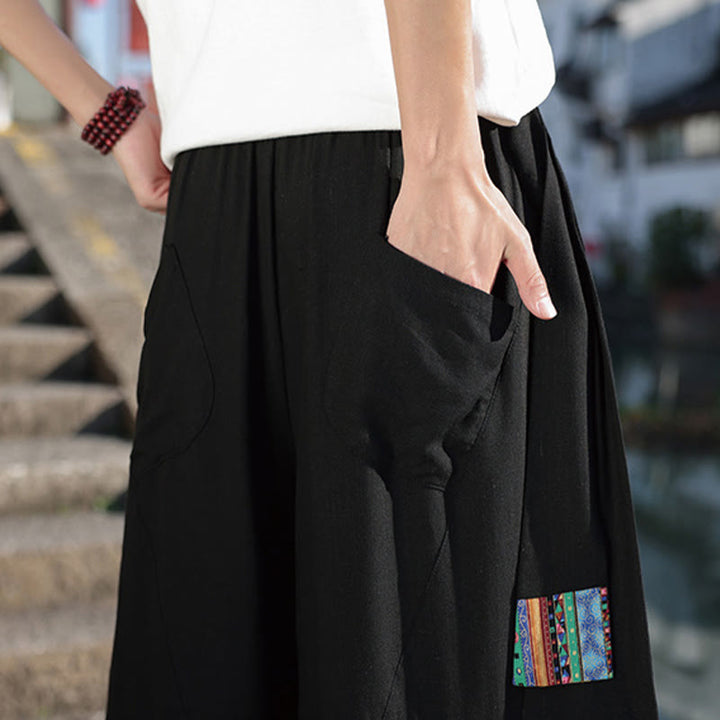 Pantalones anchos de algodón con cordón y bolsillos para hombre, con diseño de patchwork sencillo y Buddha Stones
