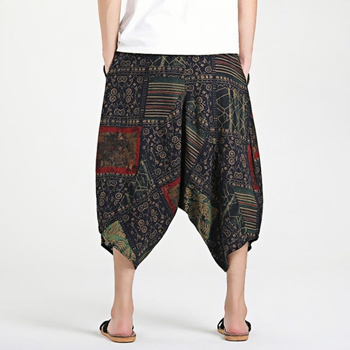 Pantalones harén de algodón para hombre, con cordón, estampado étnico de Buddha Stones, de 7 a 8 pulgadas de largo y bolsillos