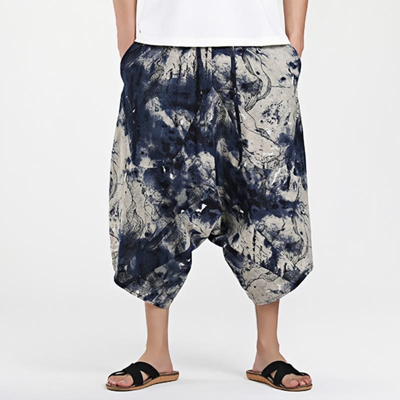 Pantalones harén de algodón para hombre, con cordón, estampado étnico de Buddha Stones, de 7 a 8 pulgadas de largo y bolsillos