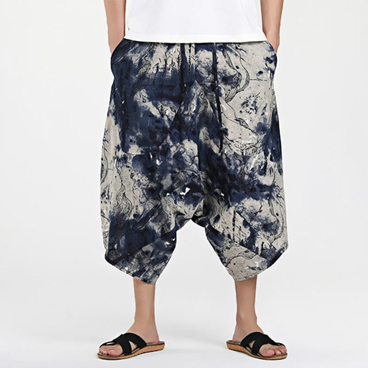 Pantalones harén de algodón para hombre, con cordón, estampado étnico de Buddha Stones, de 7 a 8 pulgadas de largo y bolsillos