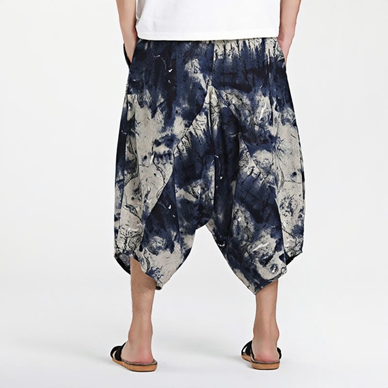 Pantalones harén de algodón para hombre, con cordón, estampado étnico de Buddha Stones, de 7 a 8 pulgadas de largo y bolsillos