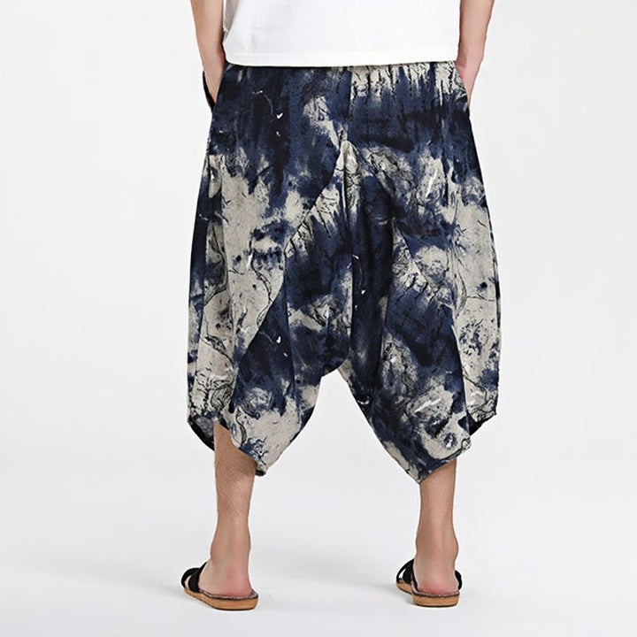 Pantalones harén de algodón para hombre, con cordón, estampado étnico de Buddha Stones, de 7 a 8 pulgadas de largo y bolsillos