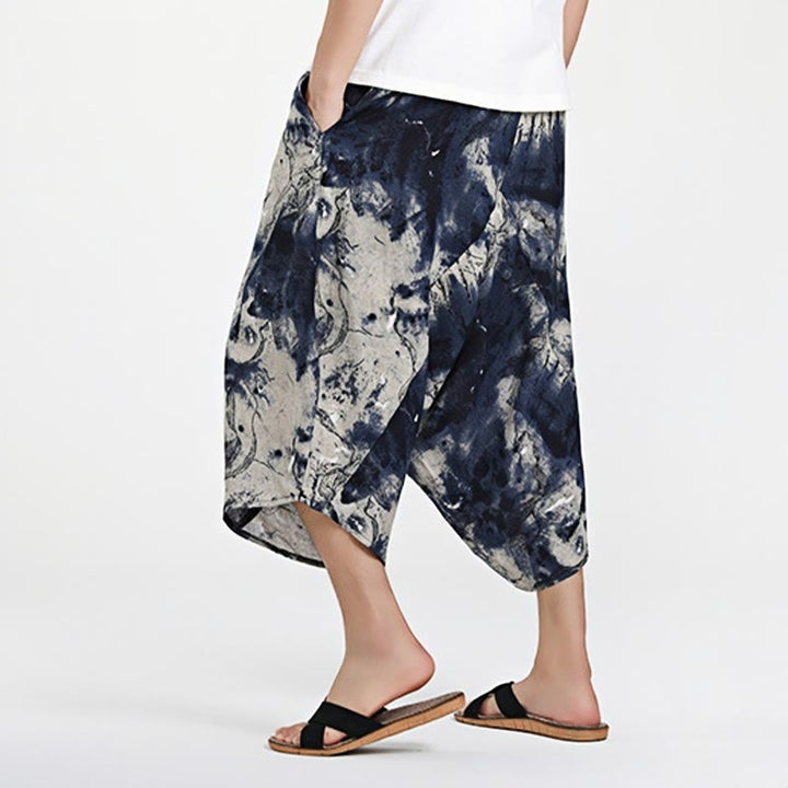 Pantalones harén de algodón para hombre, con cordón, estampado étnico de Buddha Stones, de 7 a 8 pulgadas de largo y bolsillos