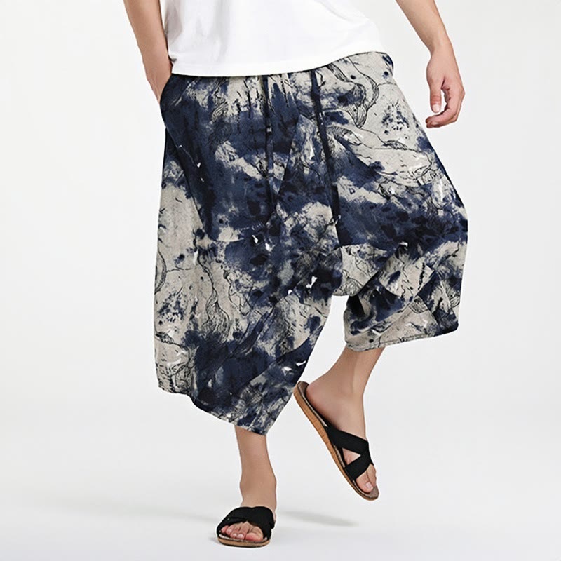 Pantalones harén de algodón para hombre, con cordón, estampado étnico de Buddha Stones, de 7 a 8 pulgadas de largo y bolsillos