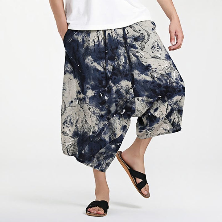 Pantalones harén de algodón para hombre, con cordón, estampado étnico de Buddha Stones, de 7 a 8 pulgadas de largo y bolsillos
