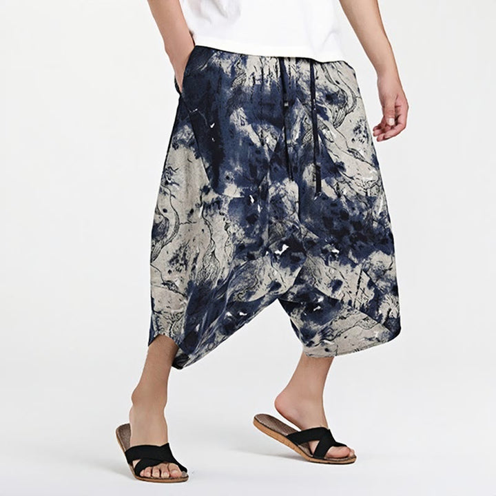 Pantalones harén de algodón para hombre, con cordón, estampado étnico de Buddha Stones, de 7 a 8 pulgadas de largo y bolsillos
