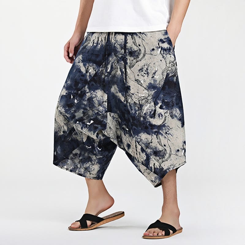 Pantalones harén de algodón para hombre, con cordón, estampado étnico de Buddha Stones, de 7 a 8 pulgadas de largo y bolsillos