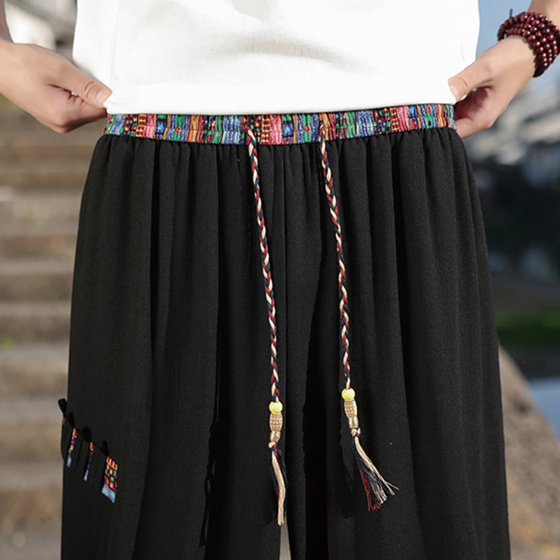 Pantalones anchos de algodón con cordón y bolsillos para hombre, con diseño de patchwork bohemio y Buddha Stones