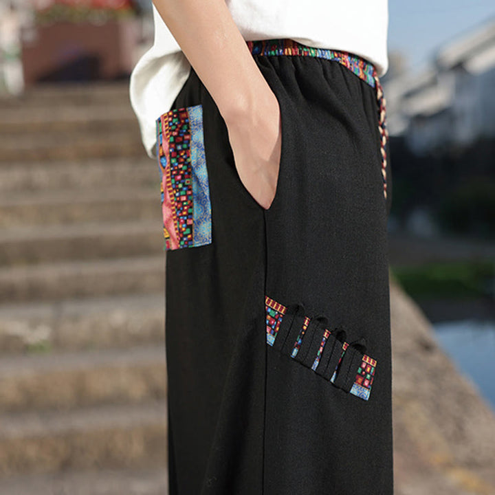 Pantalones anchos de algodón con cordón y bolsillos para hombre, con diseño de patchwork bohemio y Buddha Stones