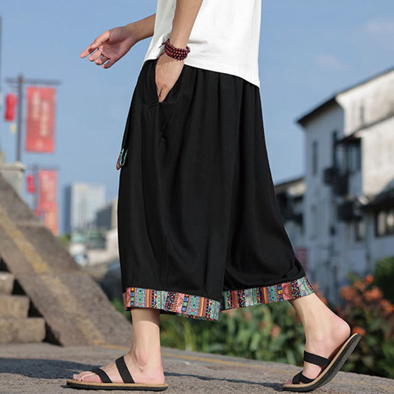 Pantalones de algodón de pierna ancha para hombre, Buddha Stones, de verano, con bolsillos, de longitud 7-8