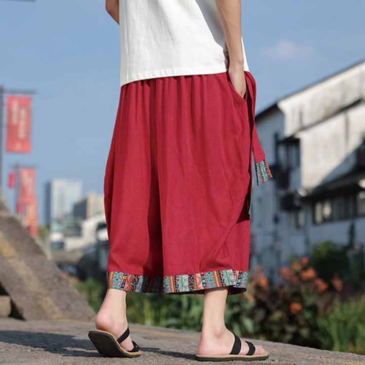 Pantalones de algodón de pierna ancha para hombre, Buddha Stones, de verano, con bolsillos, de longitud 7-8
