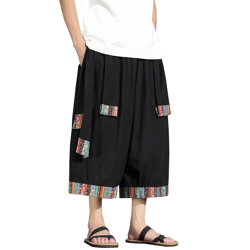 Pantalones de algodón de pierna ancha para hombre, Buddha Stones, de verano, con bolsillos, de longitud 7-8