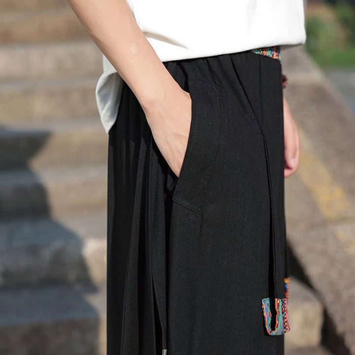 Pantalones de algodón de pierna ancha para hombre, Buddha Stones, de verano, con bolsillos, de longitud 7-8
