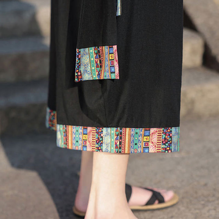 Pantalones de algodón de pierna ancha para hombre, Buddha Stones, de verano, con bolsillos, de longitud 7-8