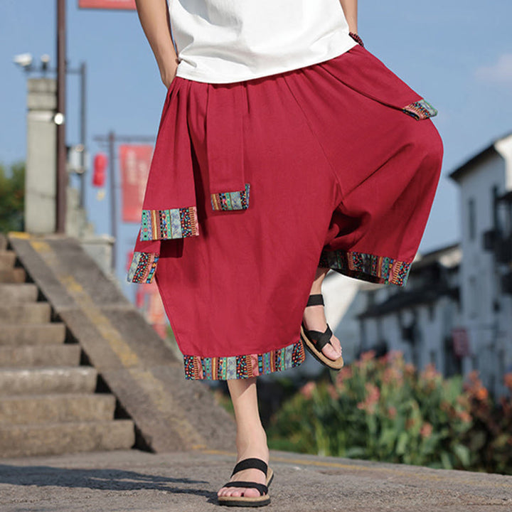 Pantalones de algodón de pierna ancha para hombre, Buddha Stones, de verano, con bolsillos, de longitud 7-8