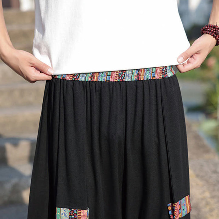 Pantalones de algodón de pierna ancha para hombre, Buddha Stones, de verano, con bolsillos, de longitud 7-8