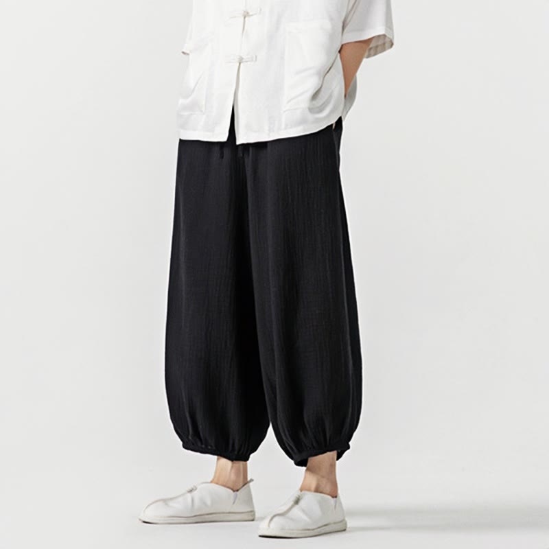 Pantalones de algodón con cordón ajustable de color liso y suave con Buddha Stones para hombre con bolsillos - image 19