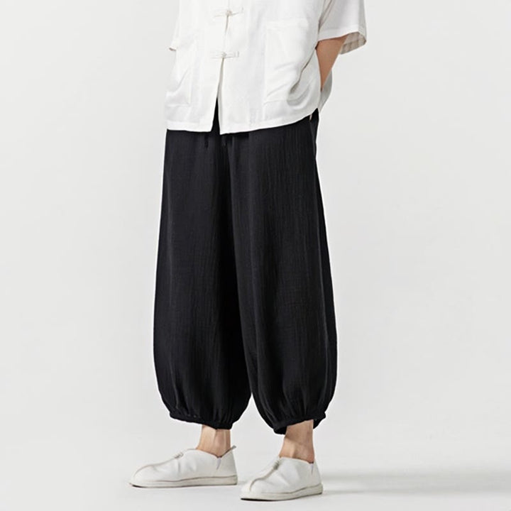 Pantalones de algodón con cordón ajustable de color liso y suave con Buddha Stones para hombre con bolsillos - image 19