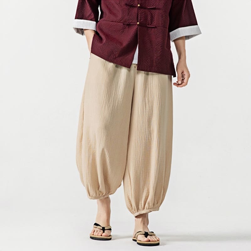 Pantalones de algodón con cordón ajustable de color liso y suave con Buddha Stones para hombre con bolsillos - image 5