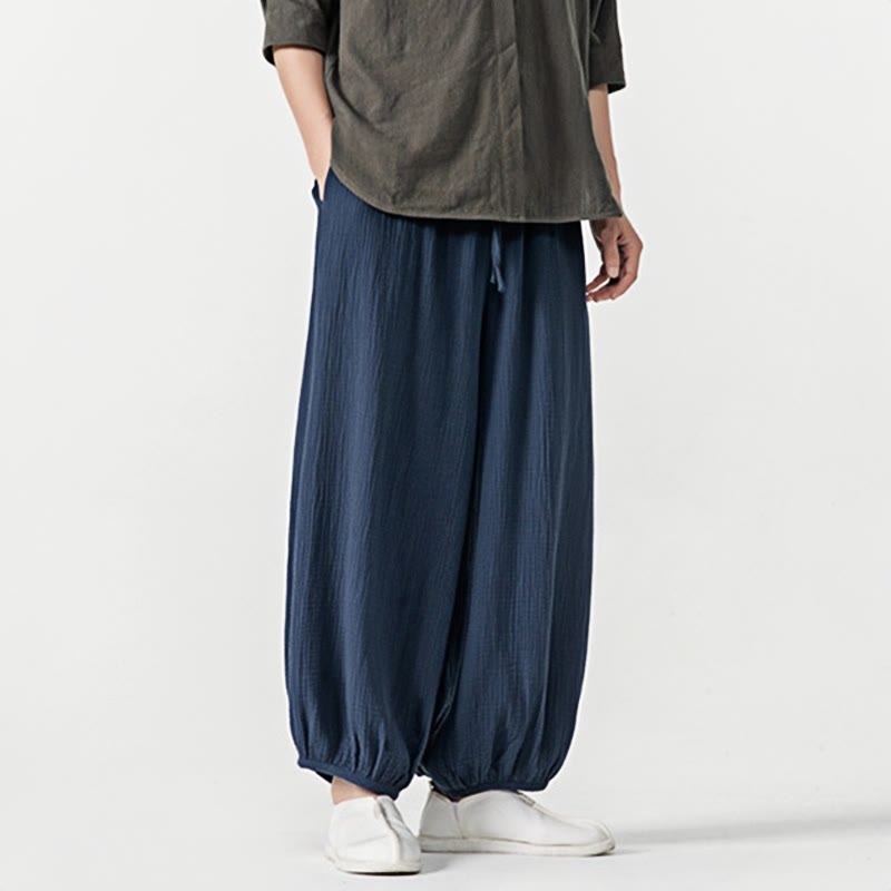 Pantalones de algodón con cordón ajustable de color liso y suave con Buddha Stones para hombre con bolsillos - image 28
