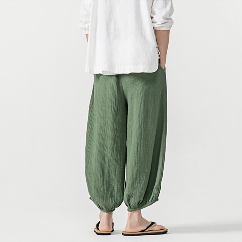 Pantalones de algodón con cordón ajustable de color liso y suave con Buddha Stones para hombre con bolsillos - image 33