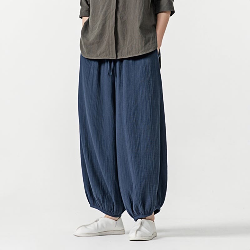 Pantalones de algodón con cordón ajustable de color liso y suave con Buddha Stones para hombre con bolsillos - image 26