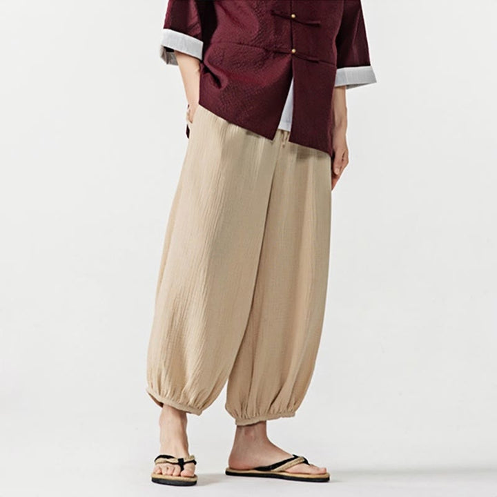 Pantalones de algodón con cordón ajustable de color liso y suave con Buddha Stones para hombre con bolsillos - image 6