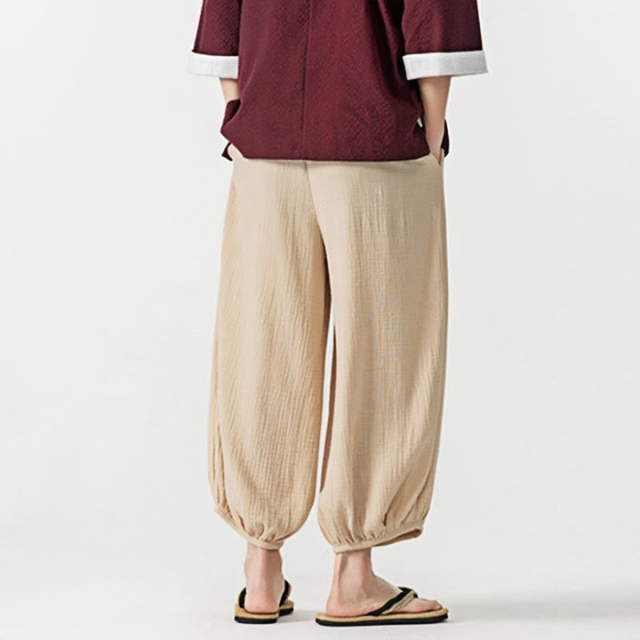 Pantalones de algodón con cordón ajustable de color liso y suave con Buddha Stones para hombre con bolsillos - image 2